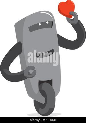 Cartoon illustrazione del simpatico robot tenendo un cuore Illustrazione Vettoriale