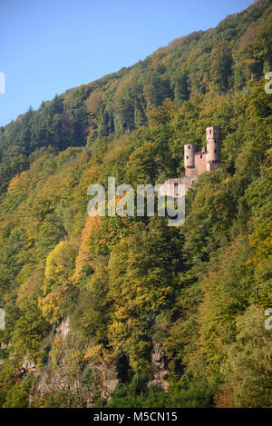 Schwalbennest Burgruine, Schadeck eigentlich bei Neckarsteinach im Landkreis Bergstraße Foto Stock