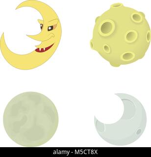 Luna icona impostare, stile cartoon Illustrazione Vettoriale