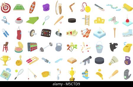 Attrezzature sportive icon set, stile cartoon Illustrazione Vettoriale