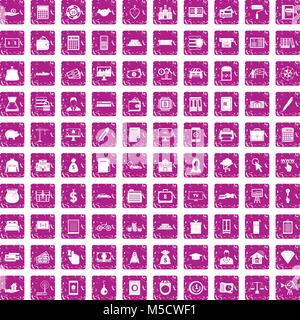 100 credito set di icone grunge rosa Illustrazione Vettoriale