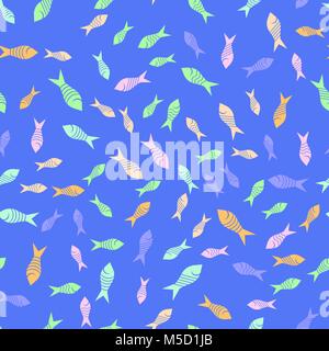 Pesci colorati contorni Pattern senza giunture Illustrazione Vettoriale