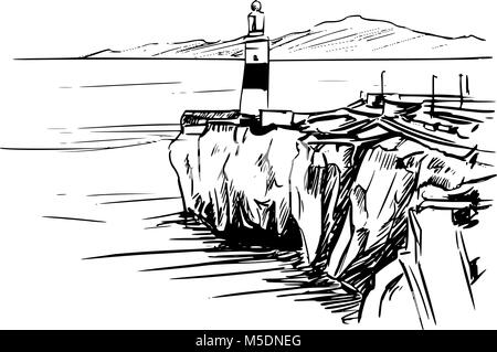 Rocca di Gibilterra - Europa Point - Faro Illustrazione Vettoriale