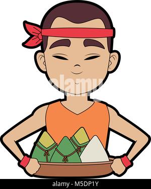 Uomo cinese a mangiare riso Illustrazione Vettoriale