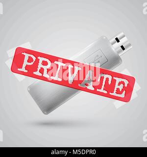 Un metallo pendrive con un cartello di avvertimento Illustrazione Vettoriale