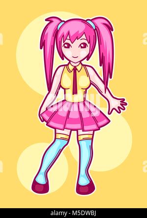 Anime giapponese cosplay ragazza. Carino il carattere di moda in costume di fantasia Illustrazione Vettoriale