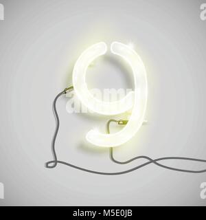 Realistico numero di neon, realizzata da NeON ricomposto, vettore Illustrazione Vettoriale