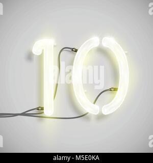 Realistico numero di neon, realizzata da NeON ricomposto, vettore Illustrazione Vettoriale