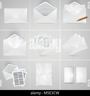Carta realistica e set di buste, vettore Illustrazione Vettoriale