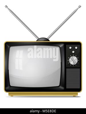 Realistico illustrazione vettoriale di retro TV portatile, televisore con antenna telescopica. Illustrazione Vettoriale