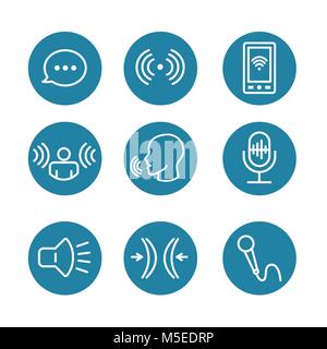 La registrazione vocale e Voiceover Icon Set con microfono, voce Scansione Software di riconoscimento Illustrazione Vettoriale