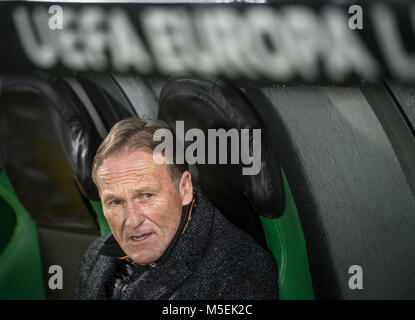 22 febbraio 2018, l'Italia, Bergamo: Calcio, Europa League, Atalanta Bergamo vs. Borussia Dortmund, Round dello scorso 32: Dortmund manager Hans-Joachim Watzke prima della partita. Foto: Bernd Thissen/dpa Foto Stock