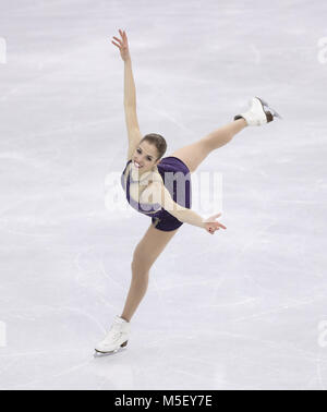 Pyeongchang, Corea del Sud. Il 23 febbraio, 2018. Carolina Kostner di Italia compete durante il ladies unico pattinaggio gratuito di pattinaggio di figura al 2018 PyeongChang Olimpiadi invernali in Gangneung Ice Arena, Corea del Sud, nel febbraio 23, 2018. Carolina Kostner ha ottenuto il quinto posto con 212.44 punti in totale. Credito: Han Yan/Xinhua/Alamy Live News Foto Stock