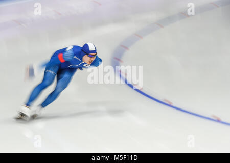 23 febbraio 2018: Kim Tae-Yun di Â Corea del Sud.a 1000 metri a speedskating olimpiadi invernali, Gangneung Corea del Sud. Ulrik Pedersen/CSM Foto Stock