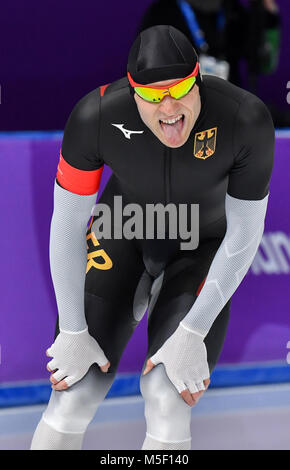 Gangneung, Corea del Sud. Il 23 febbraio, 2018. La Germania Nico Ihle presso gli uomini 1000m di pattinaggio di velocità di corsa al Gangneung ovale in Gangneung, Corea del Sud, 23 febbraio 2018. Credito: Pietro Kneffel/dpa/Alamy Live News Foto Stock