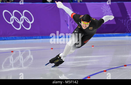 Gangneung, Corea del Sud. Il 23 febbraio, 2018. La Germania Nico Ihle presso gli uomini 1000m di pattinaggio di velocità di corsa al Gangneung ovale in Gangneung, Corea del Sud, 23 febbraio 2018. Credito: Pietro Kneffel/dpa/Alamy Live News Foto Stock