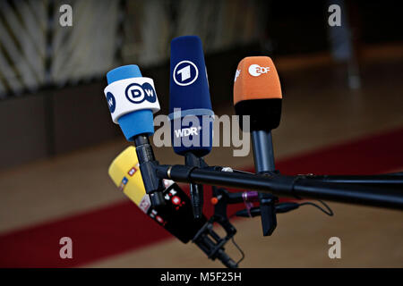 Bruxelles, Belgio. 23 feb 2018. Riunione informale dei 27 capi di Stato o di governo in occasione del Consiglio europeo. Credito: ALEXANDROS MICHAILIDIS/Alamy Live News Foto Stock