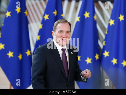 Bruxelles, Belgio. Il 23 febbraio, 2018. Il Primo ministro svedese ha Stefan Lofven arriva alla riunione informale dei 27 Capi di Stato e di governo a Bruxelles, in Belgio, dal 23 febbraio, 2018. I leader europei discuteranno la nuova composizione del Parlamento europeo dopo la cosiddetta "Brexit' e rilascio di post-2020 bilancio UE. Credito: Voi Pingfan/Xinhua/Alamy Live News Foto Stock