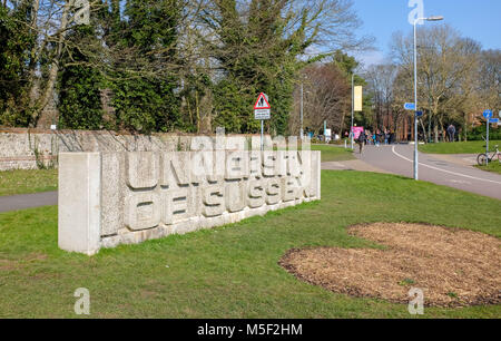 Brighton, Regno Unito. Il 23 febbraio, 2018. Gli studenti stanno sostenendo il walkout da docenti presso la University of Sussex a Brighton il secondo giorno di sciopero dall Università e College di unione (UCU) in tutta la Gran Bretagna Credito: Simon Dack/Alamy Live News Foto Stock