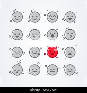 Illustrazione Vettoriale isolato astratta divertente carino stile piatto gli Emoji emoticon icon set con atmosfere diverse sullo sfondo Illustrazione Vettoriale