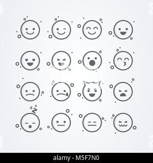 Illustrazione Vettoriale isolato astratta divertente carino stile piatto gli Emoji emoticon icon set con atmosfere diverse sullo sfondo Illustrazione Vettoriale