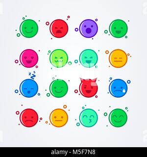 Illustrazione Vettoriale isolato astratta divertente carino stile piatto gli Emoji emoticon icon set con atmosfere diverse sullo sfondo Illustrazione Vettoriale