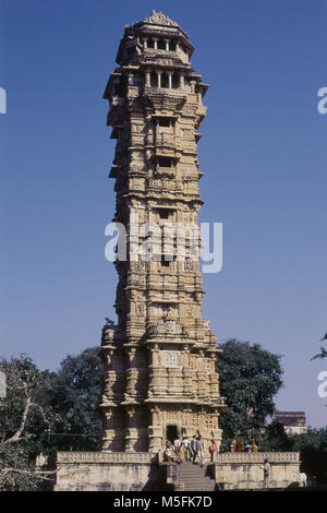 Vijay Stambh, vittoria torre a Chittorgarh Fort, Rajasthan, India Foto Stock