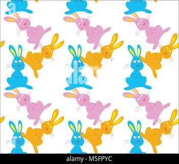 Tre conigli cartoon in un pattern seemless. Pattern in swatch. Illustrazione Vettoriale