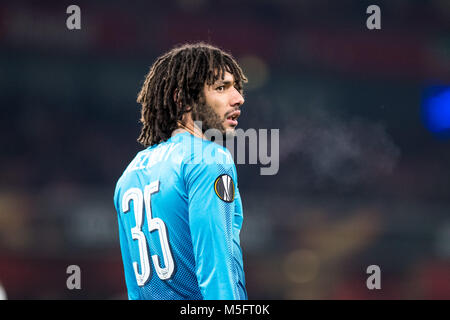 Londra, Inghilterra - febbraio 22: Mohamed Elneny (35) dell'Arsenal durante UEFA Europa League Round di 32 match tra Arsenal e Ostersunds FK presso l'Emirates Stadium il 22 febbraio 2018 a Londra, Regno Unito. Foto Stock