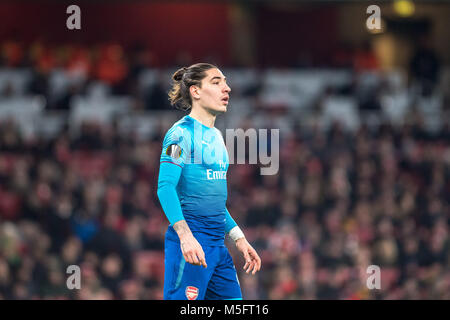 Londra, Inghilterra - febbraio 22: Héctor Bellerín (24) dell'Arsenal durante UEFA Europa League Round di 32 match tra Arsenal e Ostersunds FK presso l'Emirates Stadium il 22 febbraio 2018 a Londra, Regno Unito. Foto Stock