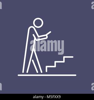 Uomo che utilizza smartphone su per le scale icona persone ui linea semplice illustrazione piana. Illustrazione Vettoriale