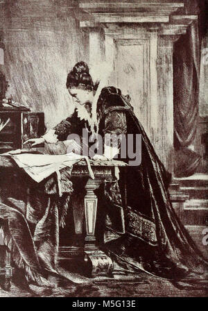 Queen Elizabeth firma la condanna a morte di Maria Stuart Foto Stock