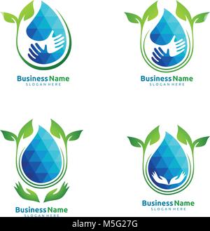 Goccia di acqua, olio, gas naturale albero verde di ecologia foglia modello di logo Illustrazione Vettoriale