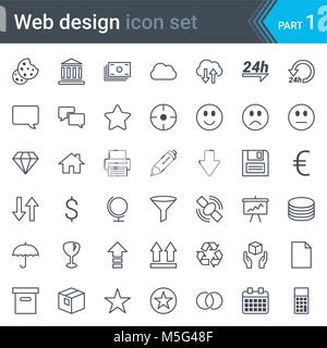 Web design, SEO e lo sviluppo di una linea sottile vector icon set isolato su sfondo bianco Illustrazione Vettoriale
