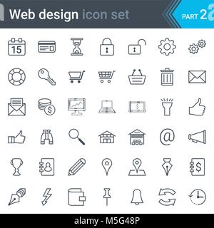 Web design, SEO e lo sviluppo di una linea sottile vector icon set isolato su sfondo bianco Illustrazione Vettoriale