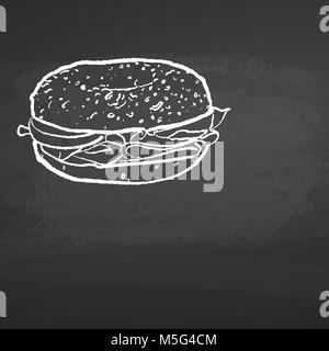 Bagel Poster Chalkboard Sketch. Concetto immagini vettoriali con copia spazio. Ideale per prodotti alimentari Etichettatura prezzi e layout poster. Illustrazione Vettoriale