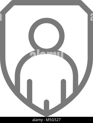 Uomo semplice e nella protezione, Defender, business security icona linea. Simbolo e segno illustrazione vettoriale design. Isolato su sfondo bianco Illustrazione Vettoriale