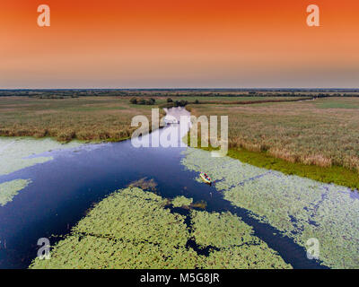 Il Delta del Danubio al tramonto vista aerea Foto Stock