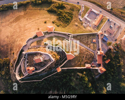 Fortezza Rupea in Transilvania antenna vista panoramica dal di sopra Foto Stock
