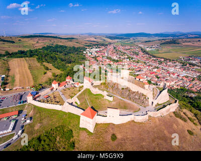 Fortezza Rupea in Transilvania, Romania vista aerea Foto Stock