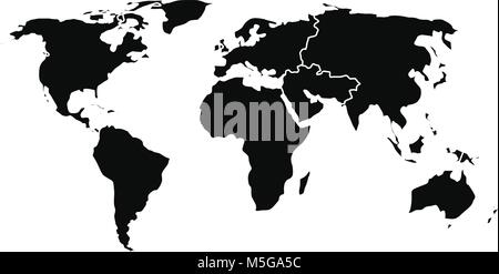 Silhouette nera isolato mappa del mondo Illustrazione Vettoriale