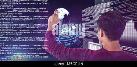 Immagine composita della vista posteriore di imprenditore toccando invisibile schermo immaginario Foto Stock