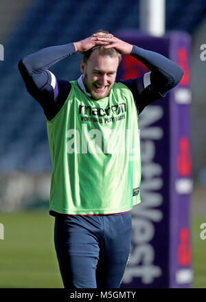 Scozia Stuart Hogg durante il capitano di eseguire a BT Murrayfield, Edimburgo. Foto Stock