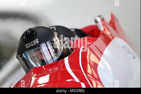 Svizzera di Clemens Bracher durante gare di bob di formazione presso l'Olympic Centro di scorrimento durante il giorno quattordici PyeongChang 2018 Giochi Olimpici Invernali in Corea del Sud. Stampa foto di associazione. Picture Data: Venerdì 23 Febbraio, 2018. Vedere PA OLIMPIADI storia di Bob. Foto di credito dovrebbe leggere: David Davies/filo PA. Restrizioni: solo uso editoriale. Uso non commerciale. Foto Stock