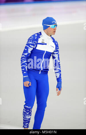 Febbraio 23, 2018 - Gangneung, Corea del Sud - MIKA POUTALA si prepara per la pratica del pattinaggio di velocità: Uomini 1,000m a Gangneung ovale durante il 2018 Pyeongchang Giochi Olimpici Invernali. (Credito Immagine: © Scott Mc Kiernan via ZUMA filo) Foto Stock