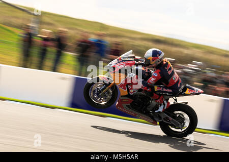 MELBOURNE, Australia - 23 febbraio:Jake Gagne 45 equitazione per Red Bull Honda World Superbike Team nelle libere 4 al 2018 MOTUL FIM Superbike World Championship sul circuito australiano di Phillip Island il 24 febbraio 2018. Foto Stock