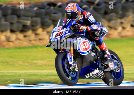 MELBOURNE, Australia - 23 febbraio: Michael van der Mark 60 equitazione per Pata Yamaha ufficiale del Team WorldSBK nelle libere 4 al 2018 MOTUL FIM Superbike World Championship sul circuito australiano di Phillip Island il 24 febbraio 2018. Foto Stock