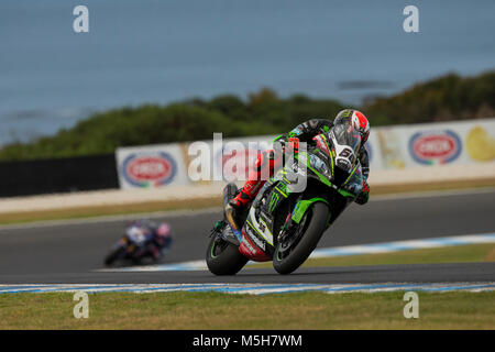 Sabato 24 Febbraio, 2018. FIM Superbike World Championship. Circuito australiano di Phillip Island. Tom Sykes, Kawasaki Racing nel Mondiale Superbike Team. Libere 4. Foto Stock