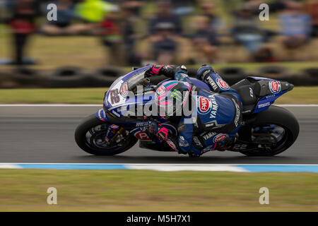 Sabato 24 Febbraio, 2018. FIM Superbike World Championship. Circuito australiano di Phillip Island. Alex Lowes, Pata Yamaha ufficiale del Mondo Superbike Team. Gara 1. Il sesto posto. Foto Stock