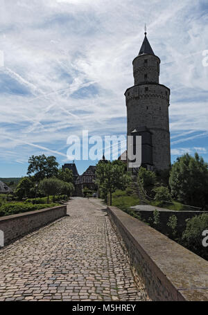 Il castello rinascimentale Idstein con una torre di strega, Germania Foto Stock